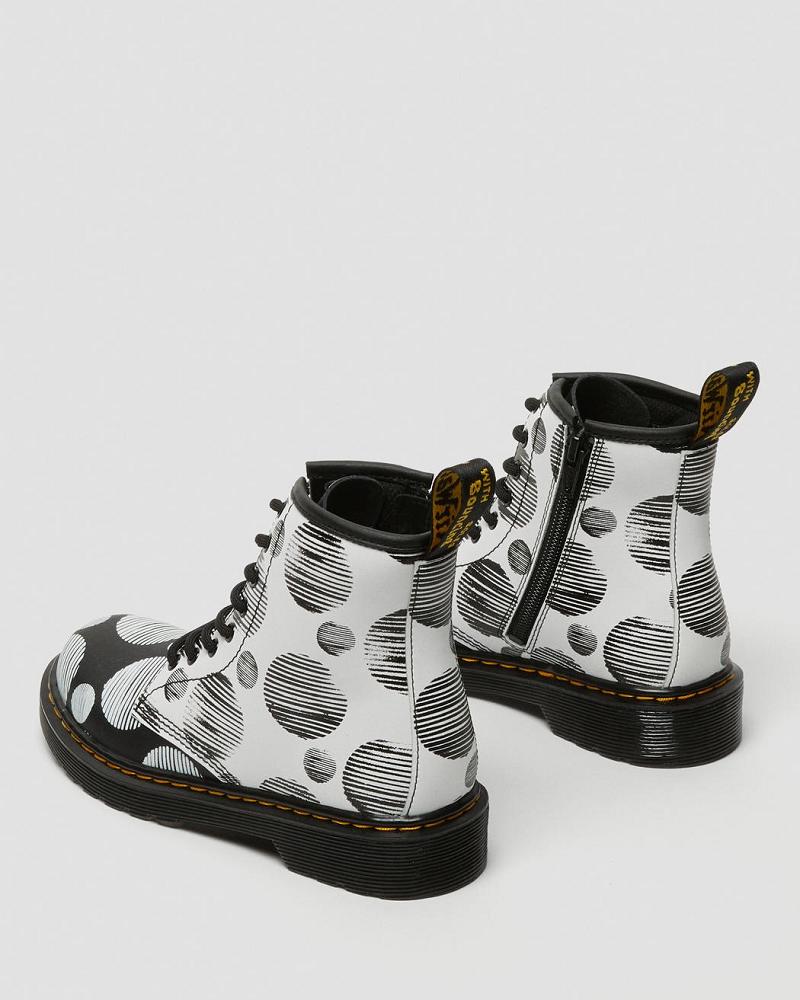 Black Kids' Dr Martens Junior 1460 Polka Dot Leather Lace Up Boots | CA 687WNB